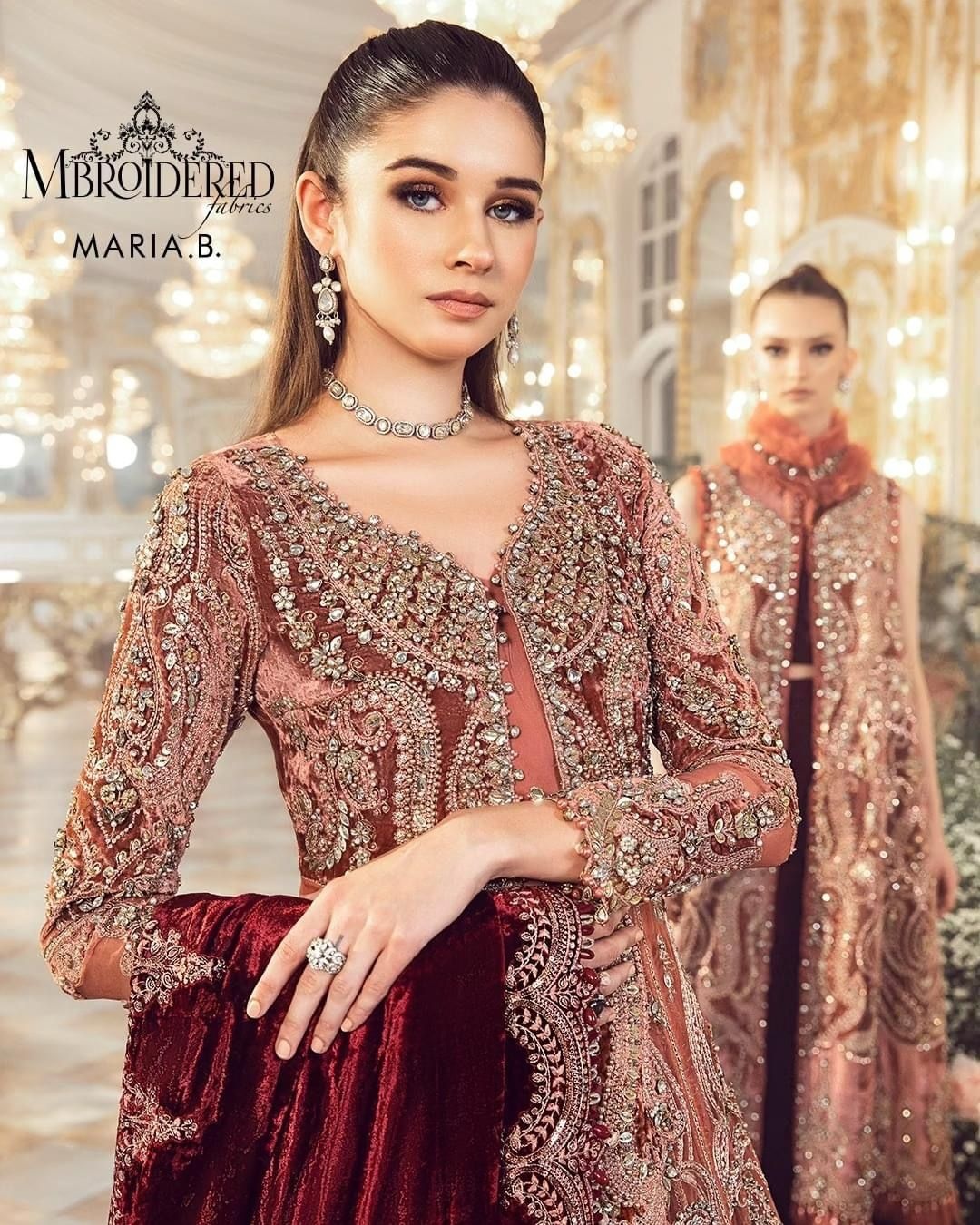 Salmon Pink BD pakistani fashion outfit in pink tones.